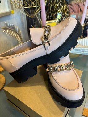Chain-Trim Blush Pink Loafers for Women
